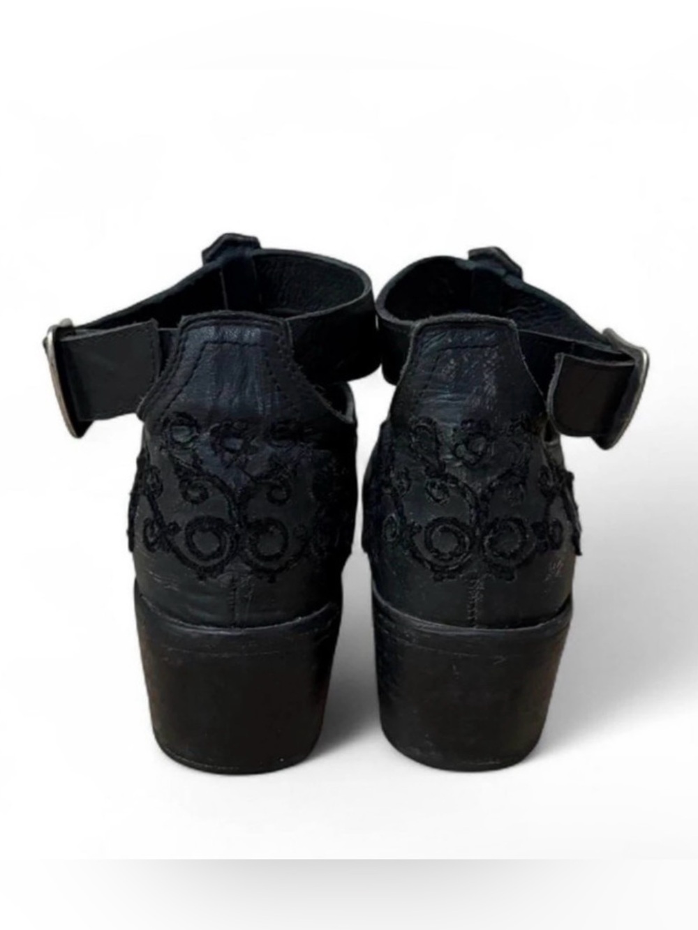 Free People x Farylrobin Lina Ankle Leather Booties Embroidered Black Sz 7 - Picture 6 of 8